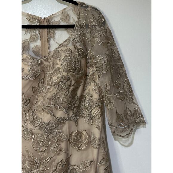 La Femme Floral Embroidered Mesh A-Line Gown Champagne Size 12 NWT 28053 - Picture 6 of 16
